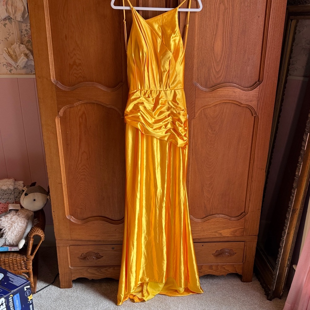 Elegant Yellow Satin Evening Gown